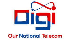 Logo of Digi, a national telecom company, featuring red and blue colors with the tagline "Our National Telecom."