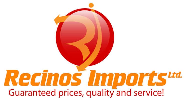 Logo of Recinos Imports Ltd. featuring a red globe and the slogan "Guaranteed prices, quality and service!"