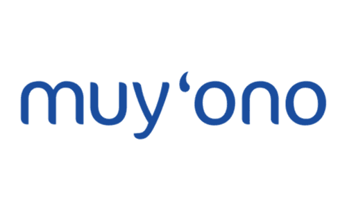 Logo of "muy'ono" in blue text on a white background.