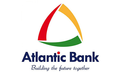 Logo of Atlantic Bank featuring a colorful triangular design and the tagline "Building the future together."