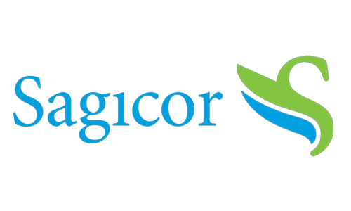 Logo of Sagicor featuring blue text and a stylized green and blue 'S' design.