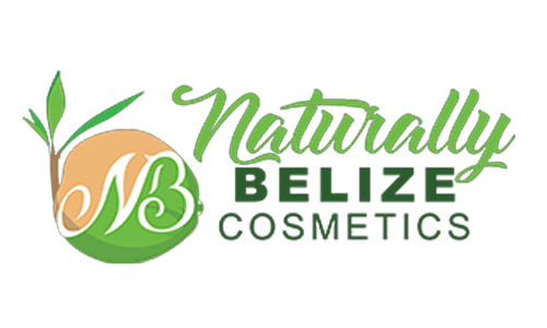 Logo for "Naturally Belize Cosmetics" featuring stylized text and leaf elements.
