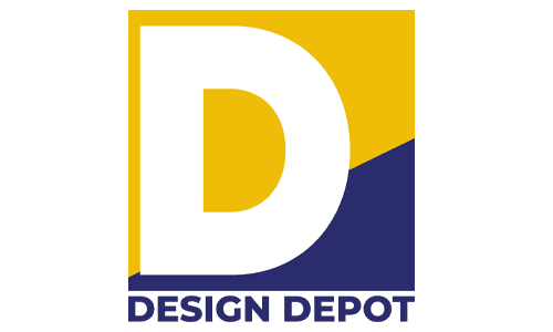 Logo of Design Depot featuring a large "D" and bold text.