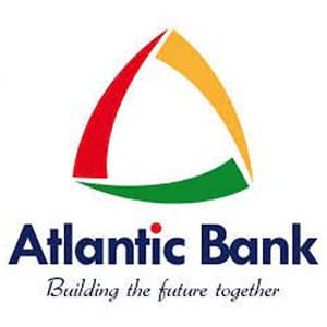 Logo of Atlantic Bank featuring a colorful triangular design and the tagline "Building the future together."