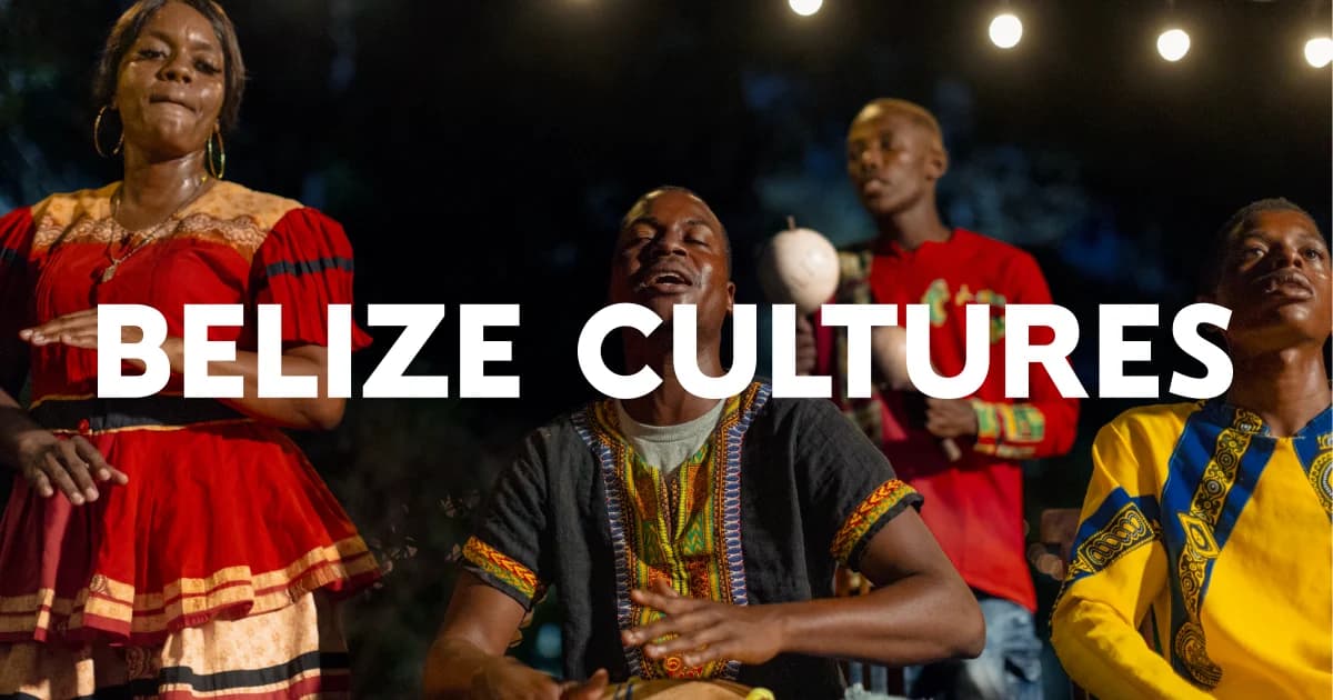 A vibrant celebration of Belizean culture featuring musicians and dancers.