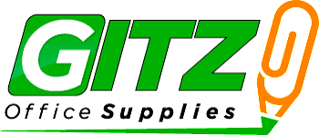 Logo for Gitz Office Supplies featuring green and orange text with a pencil graphic.