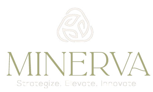 Logo for Minerva, featuring the tagline "Strategize. Elevate. Innovate."