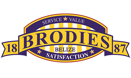 Brodies logo featuring the text "Service Value Satisfaction" and established in 1887, located in Belize.
