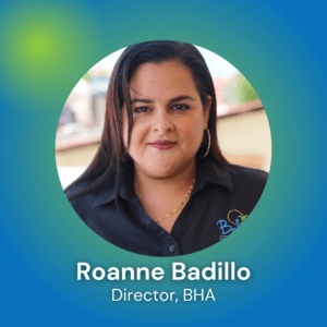 Headshot of Roanne Badillo, Director at BHA, against a gradient background.