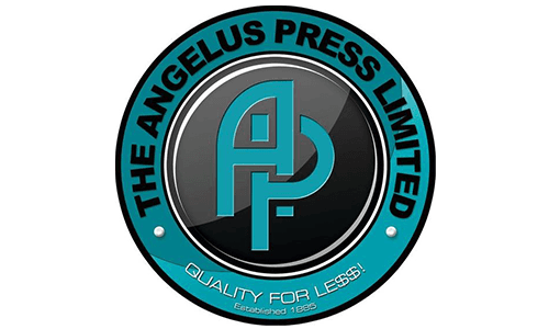 Logo of The Angelus Press Limited featuring stylized letters "AP" in teal and black with the tagline "Quality for Less!"